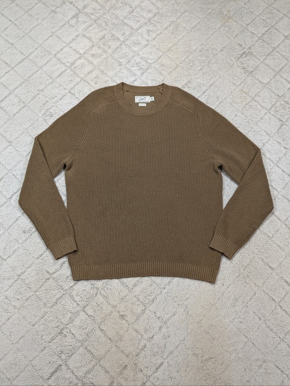 Grayers Sweater Mens XL Brown Green Shaker Stitch Knit Cotton Crewneck Casual